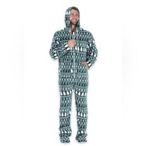 Adult Christmas Fleece Hooded Holiday Onesie with Detachable Slippers